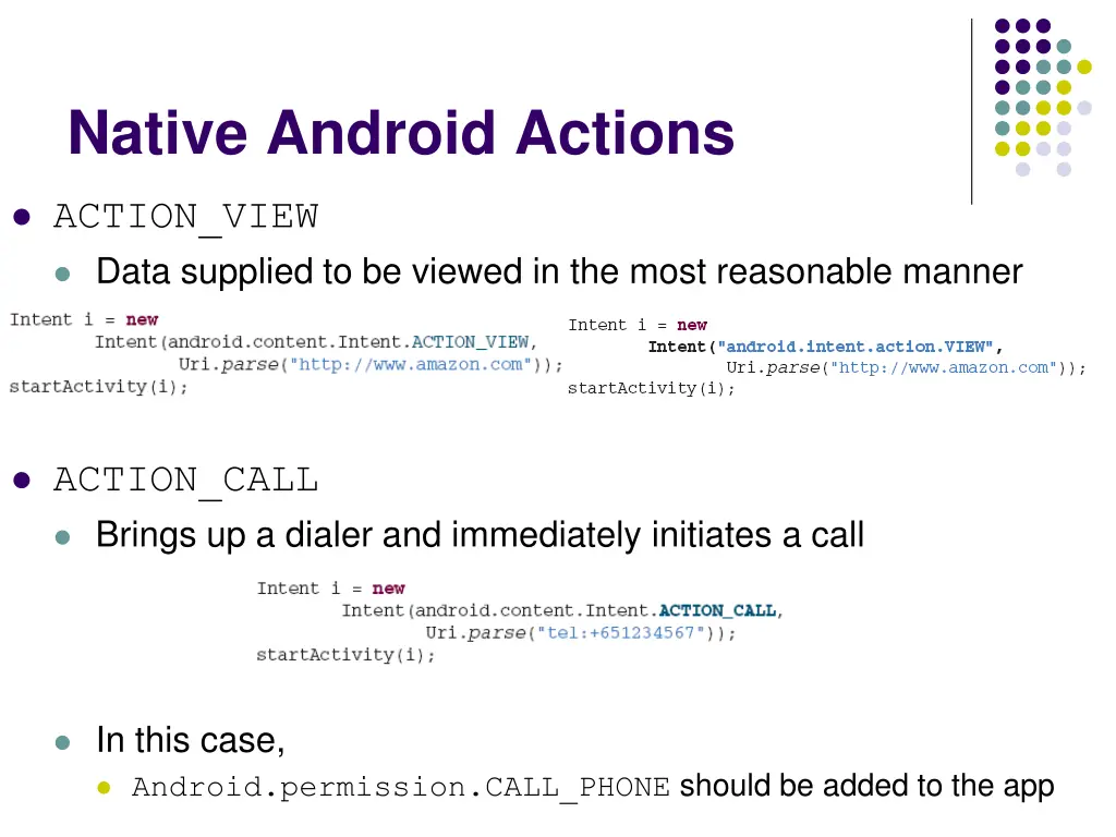 native android actions