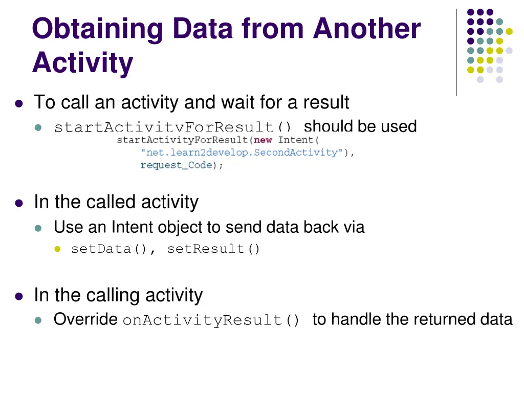 obtaining data from another activity