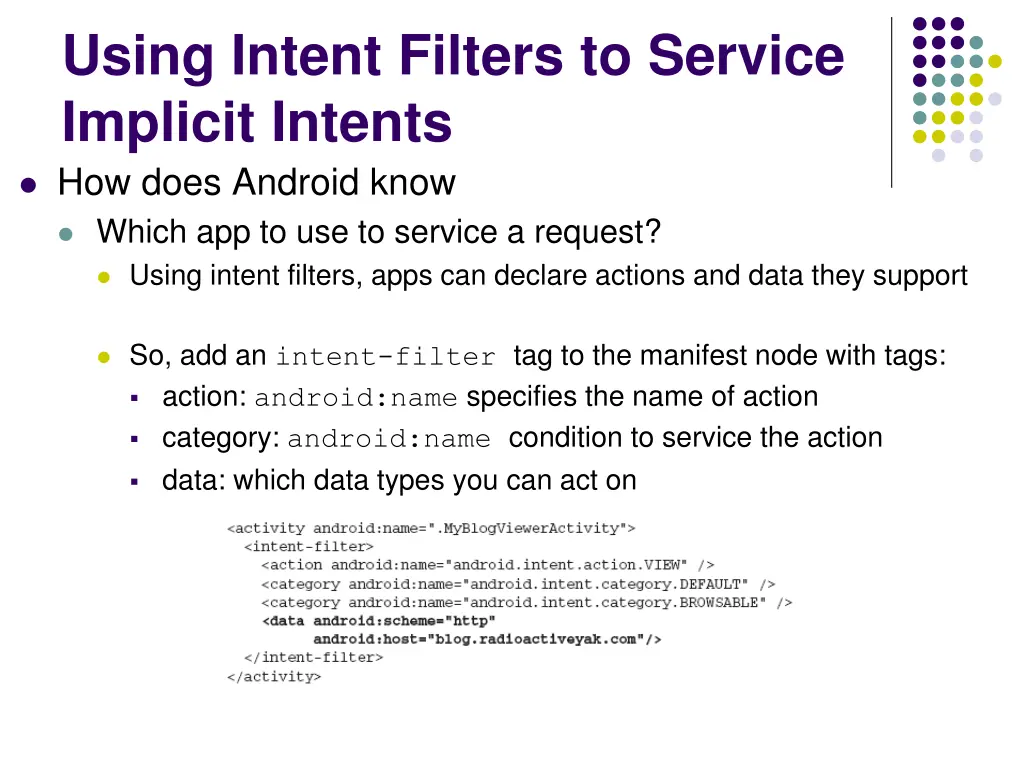 using intent filters to service implicit intents