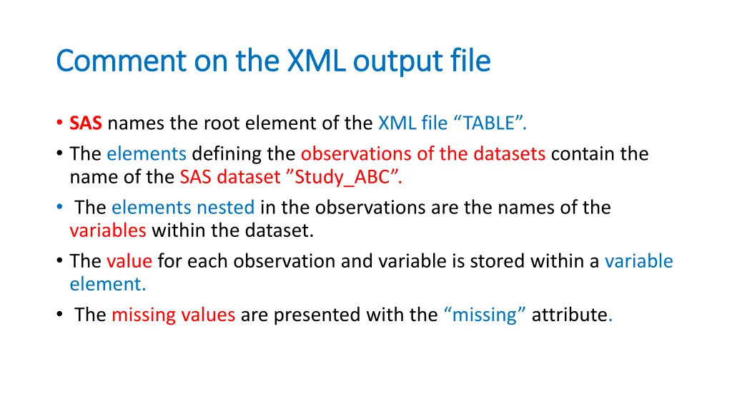 comment on the xml output file comment