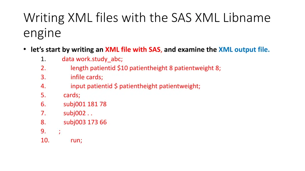 writing xml files with the sas xml libname engine