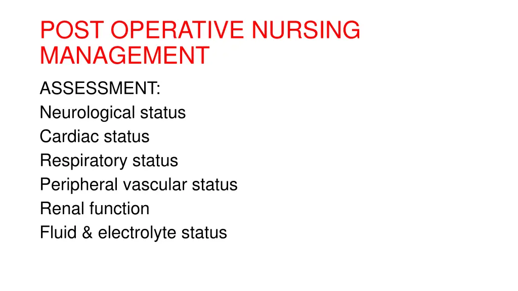 post operative nursing management