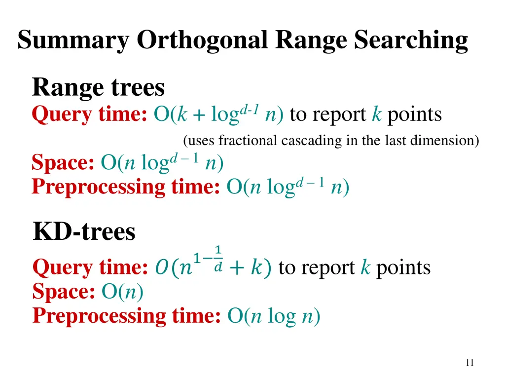 summary orthogonal range searching