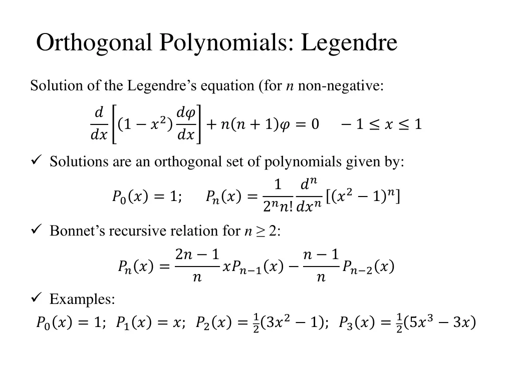 orthogonal polynomials legendre