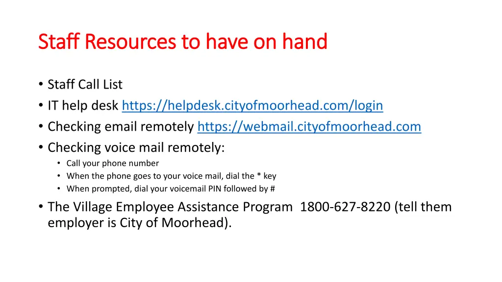 staff resources to have on hand staff resources