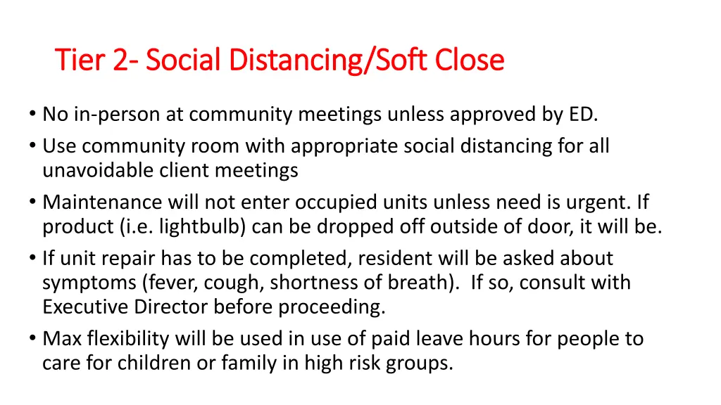 tier 2 tier 2 social distancing soft close social