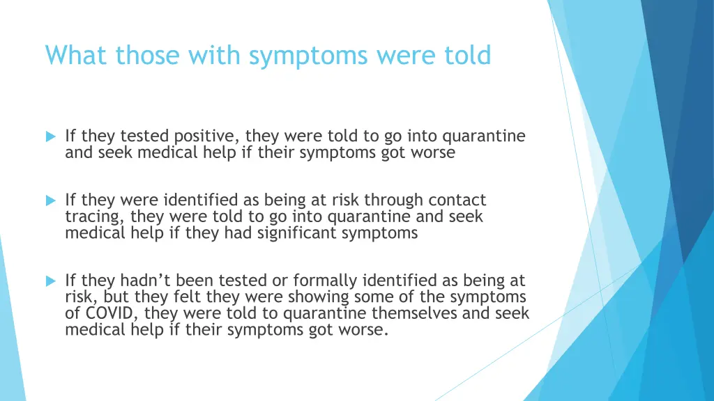 what those with symptoms were told