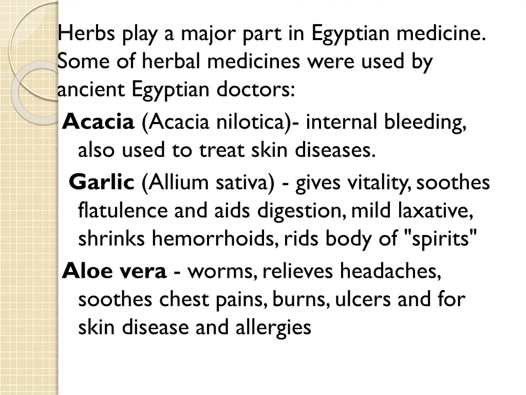 herbs play a major part in egyptian medicine some