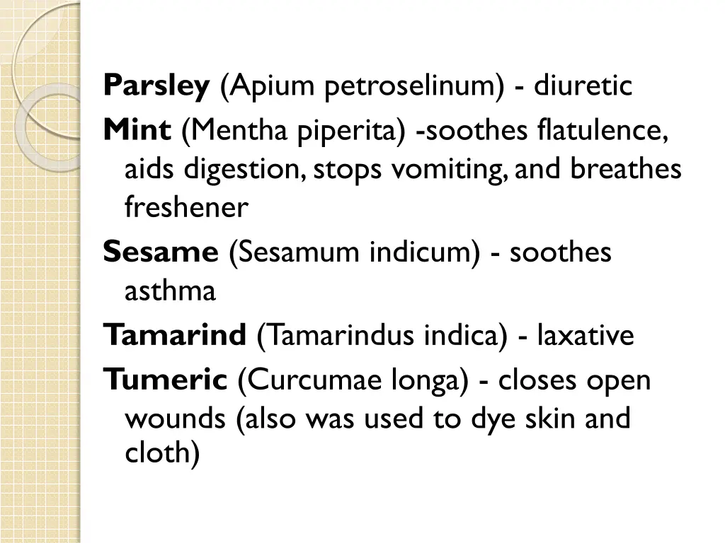 parsley apium petroselinum diuretic mint mentha