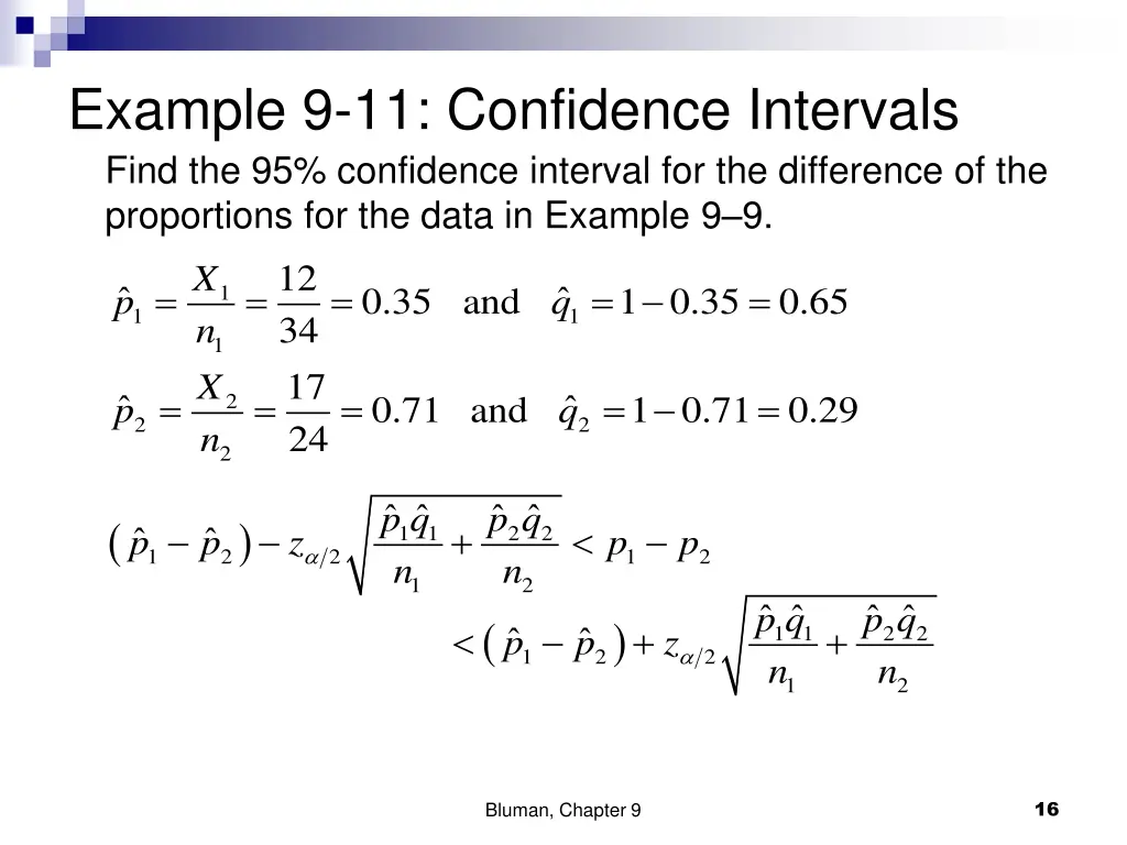 example 9 11 confidence intervals find