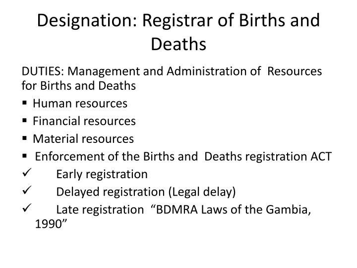designation registrar of births and deaths