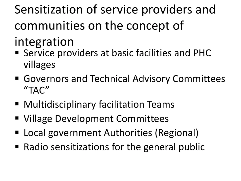 sensitization of service providers