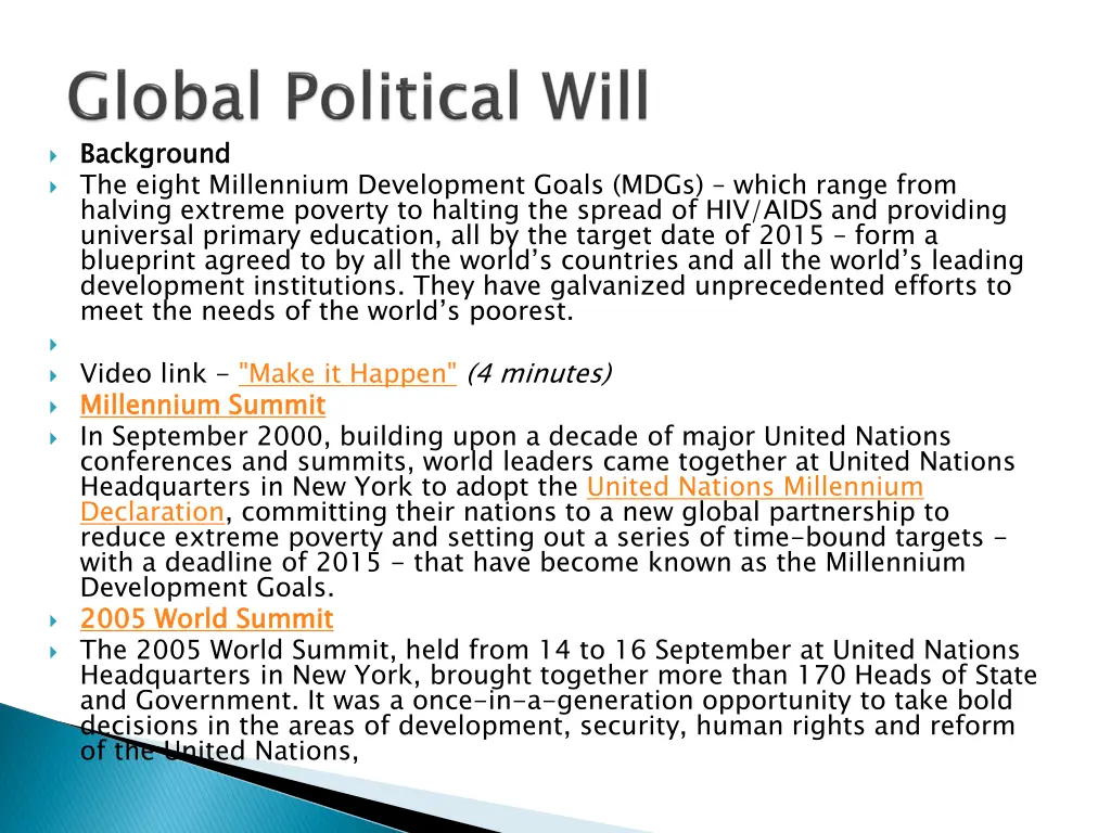 background the eight millennium development goals