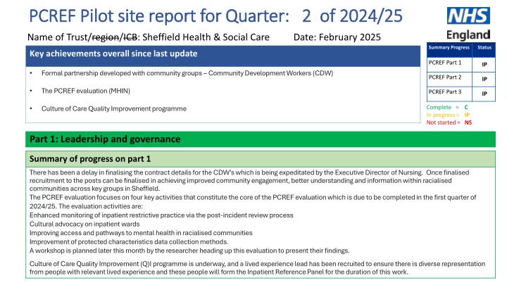 pcref pilot site report for quarter 2 of 2024