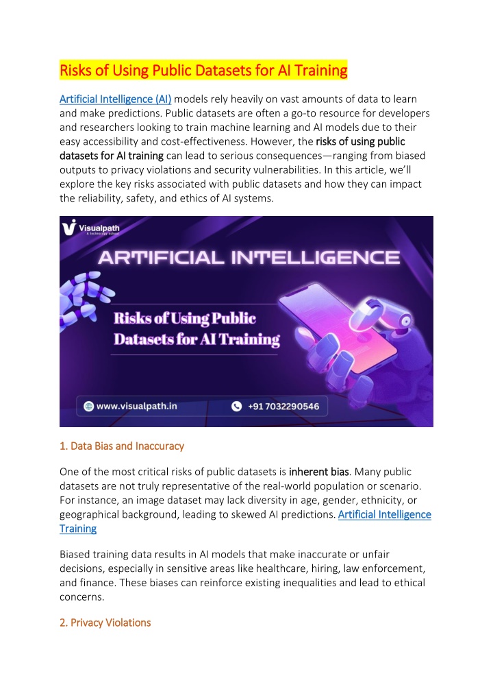 risks of using public datasets for ai training