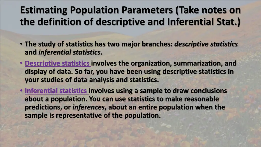 estimating population parameters take notes