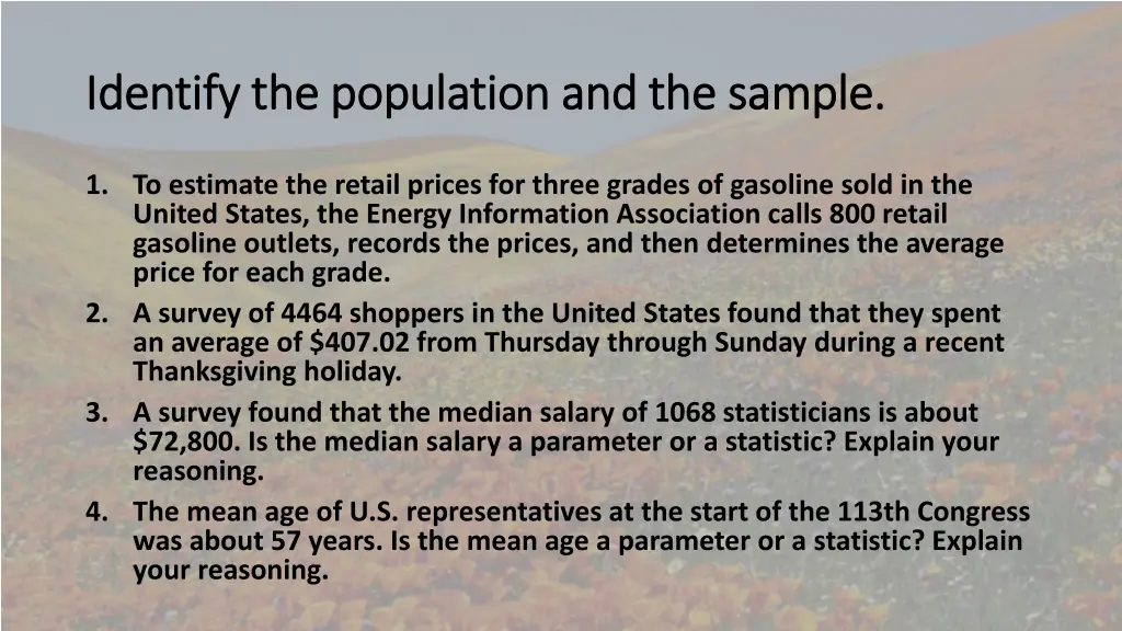 identify identify the population and the sample