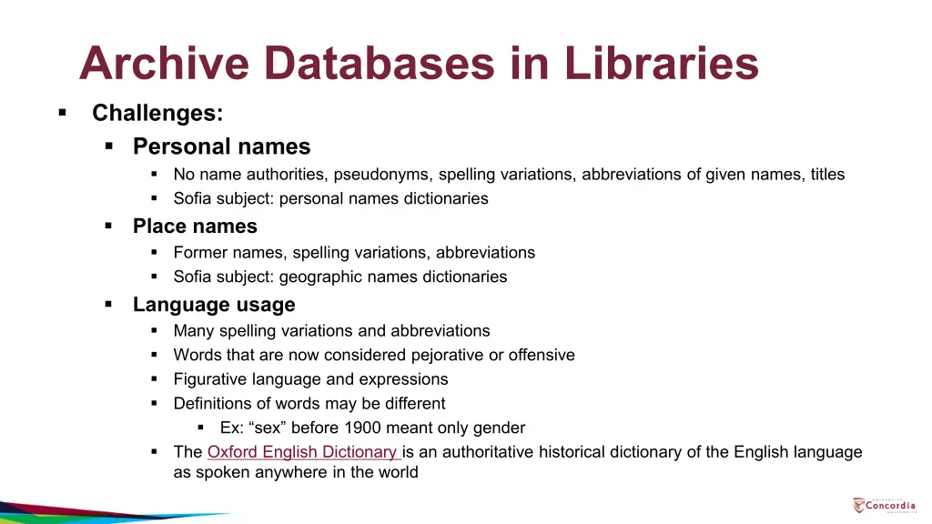 archive databases in libraries challenges