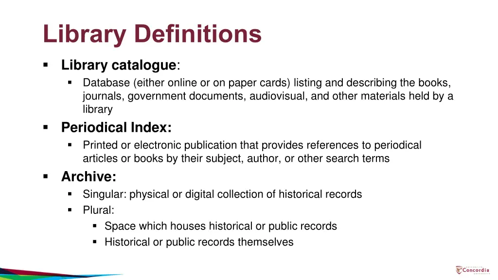 library definitions