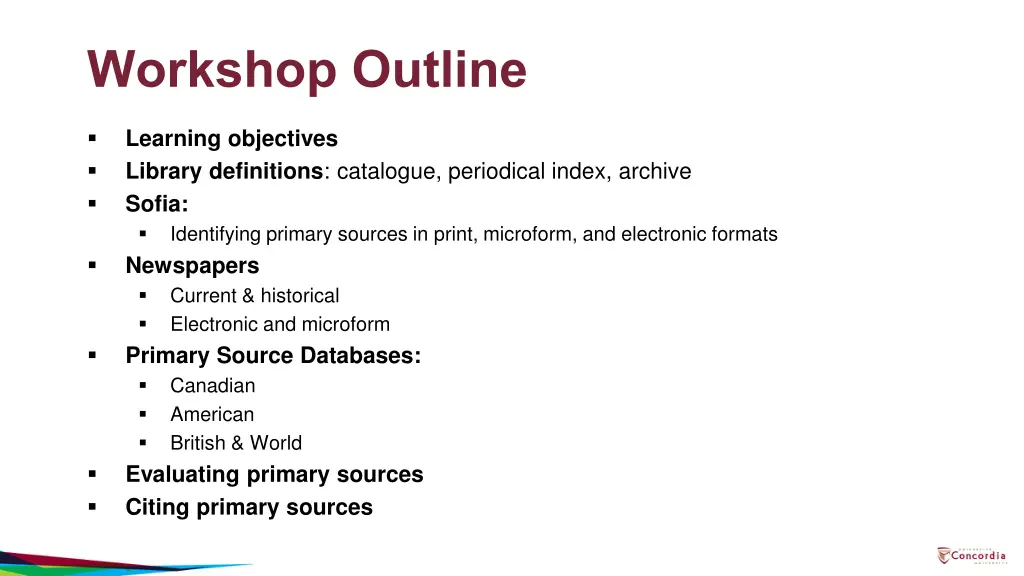 workshop outline