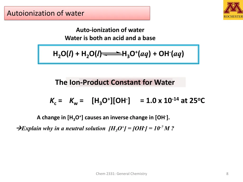 autoionization of water