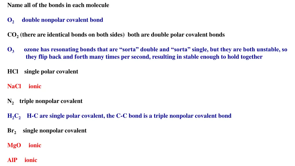 name all of the bonds in each molecule 1
