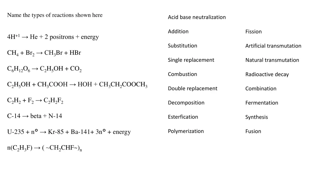 name the types of reactions shown here 1