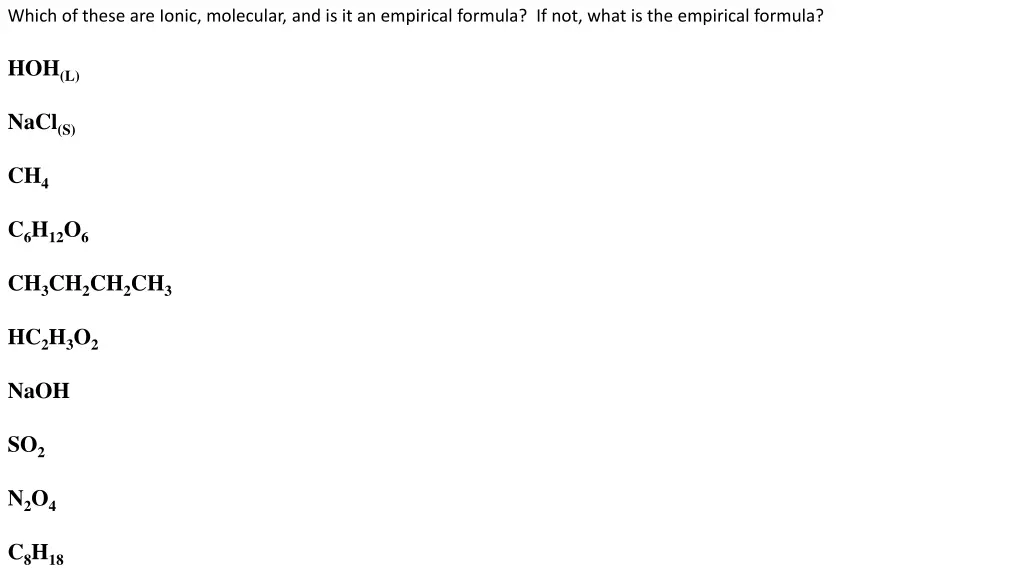 which of these are ionic molecular