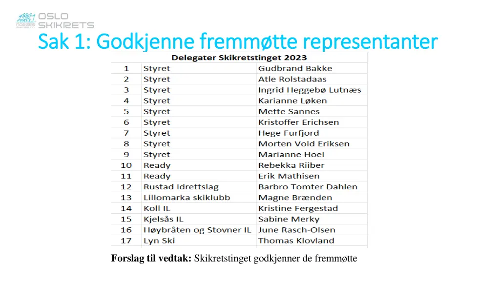 sak 1 godkjenne fremm tte representanter