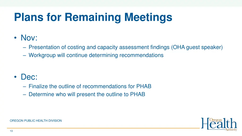 plans for remaining meetings