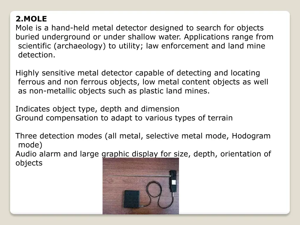 2 mole mole is a hand held metal detector