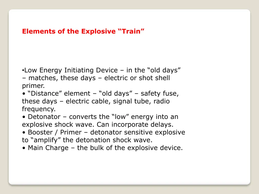 elements of the explosive train