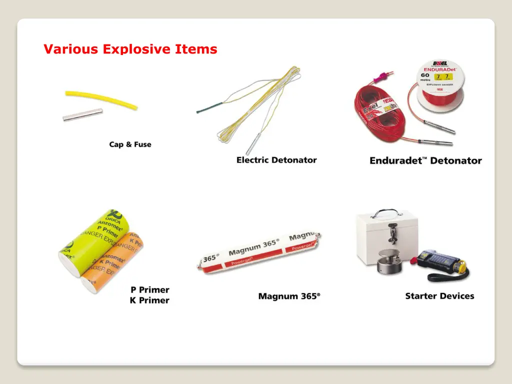 various explosive items