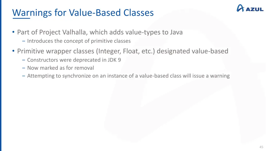 warnings for value based classes