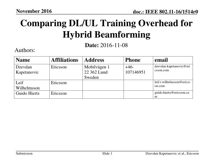 november 2016 comparing dl ul training overhead