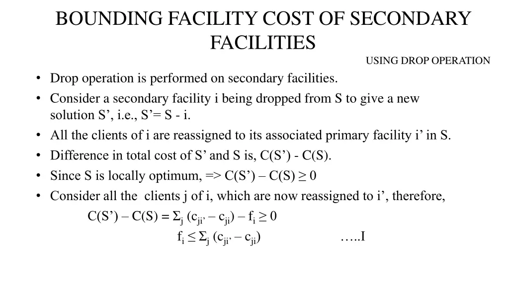 bounding facility cost of secondary facilities