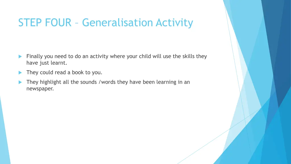 step four generalisation activity