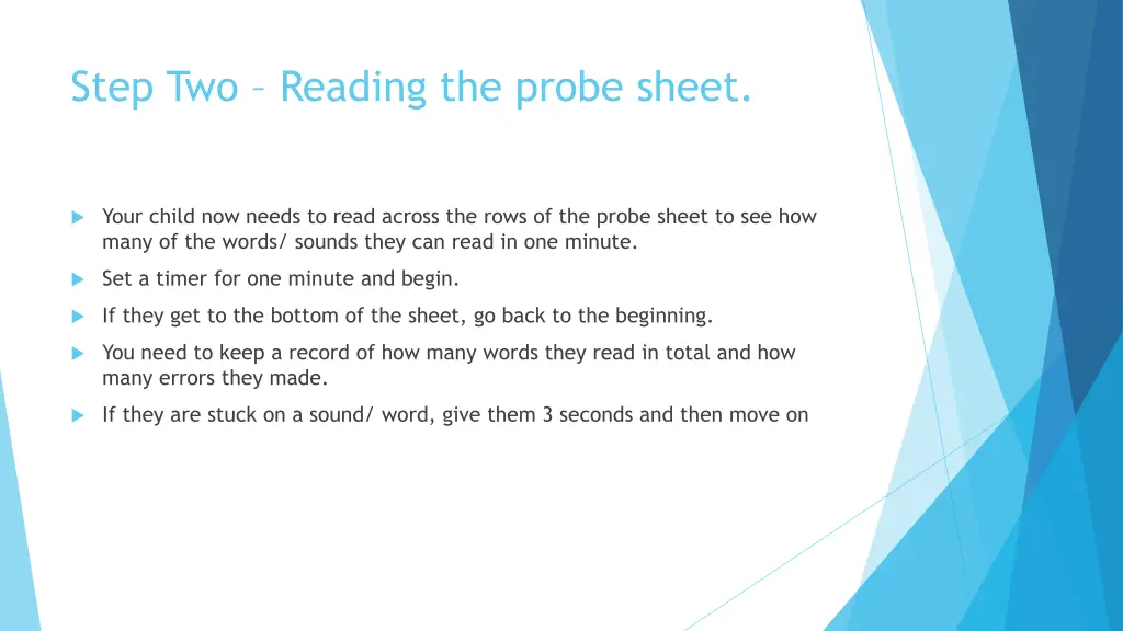 step two reading the probe sheet