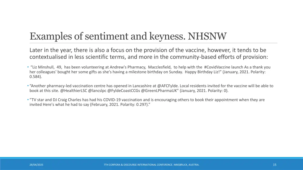 examples of sentiment and keyness nhsnw 2
