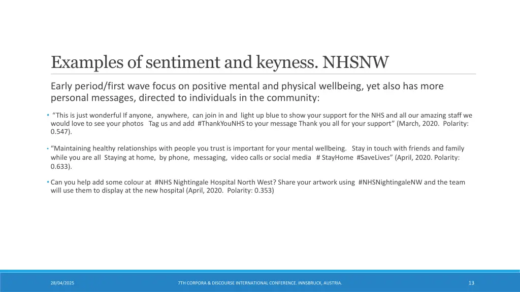 examples of sentiment and keyness nhsnw
