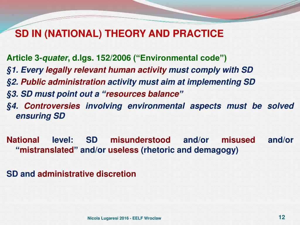 sd in national theory and practice