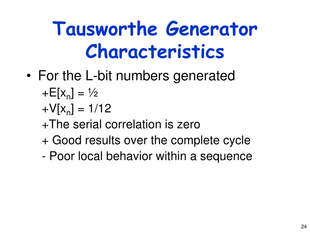 tausworthe generator characteristics