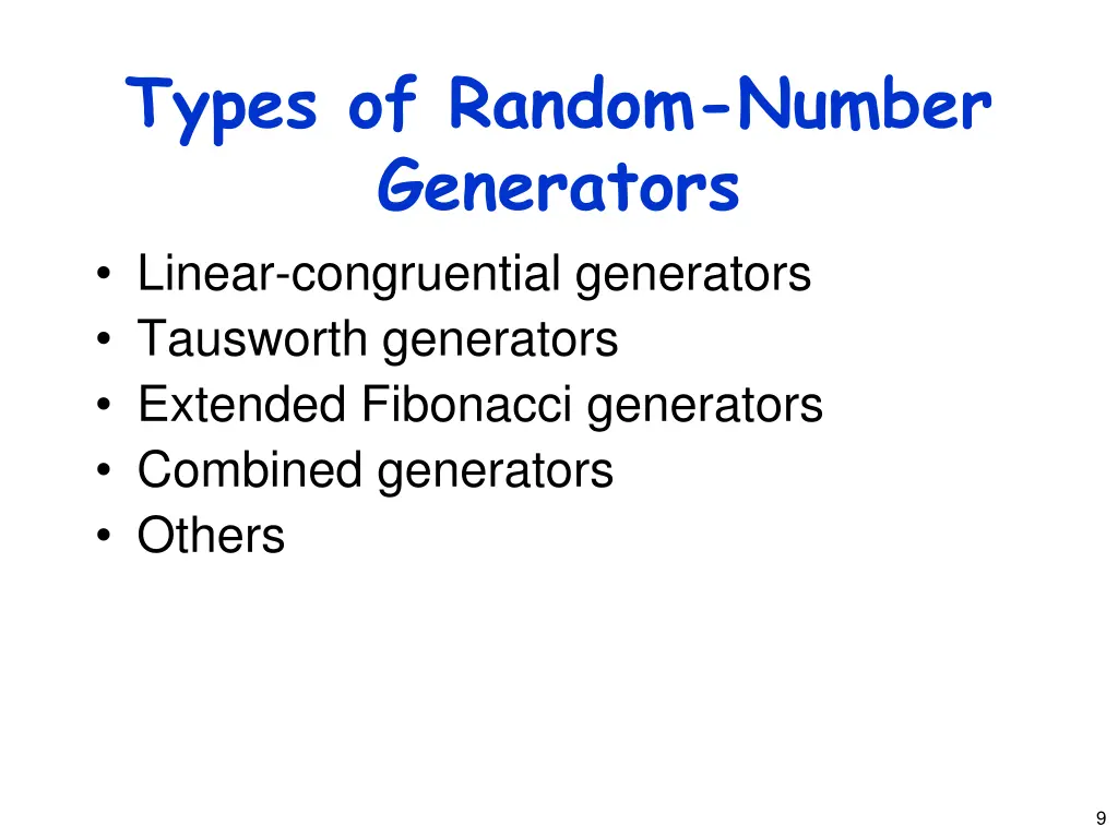 types of random number generators linear