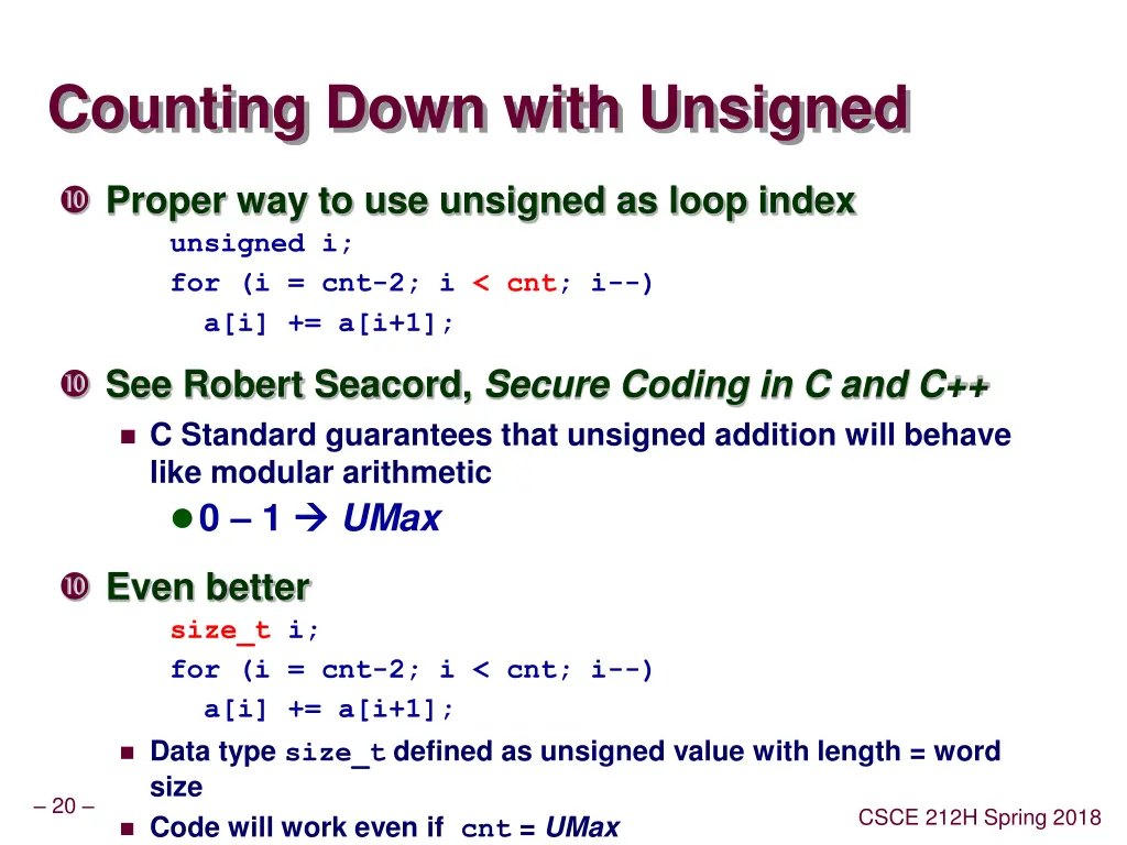 counting down with unsigned