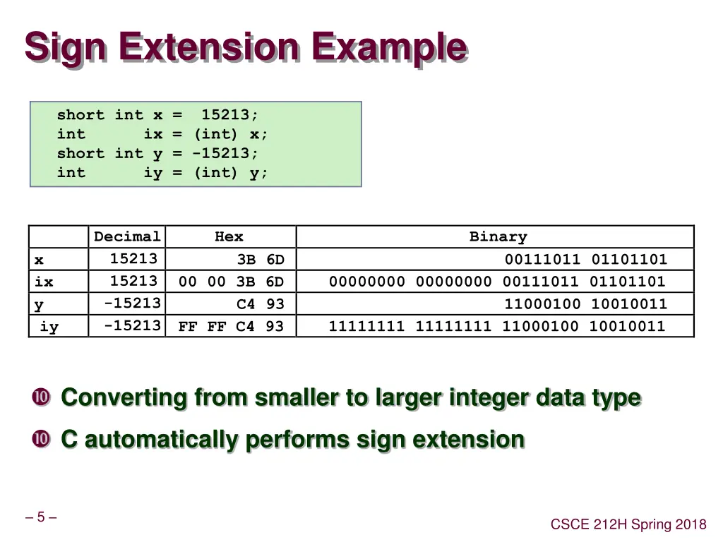 sign extension example