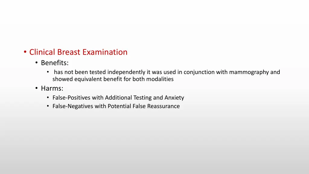 clinical breast examination benefits has not been