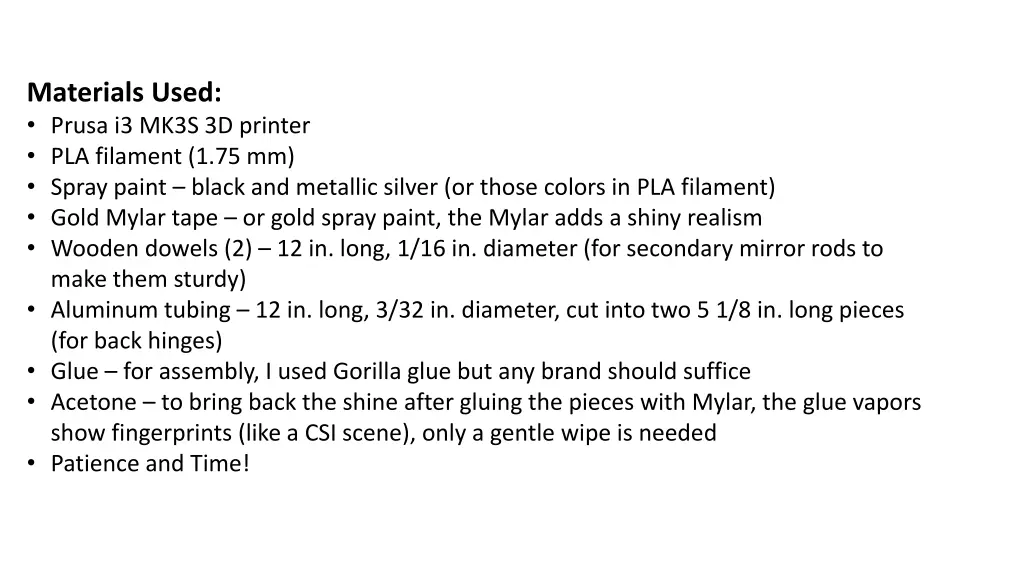 materials used prusa i3 mk3s 3d printer
