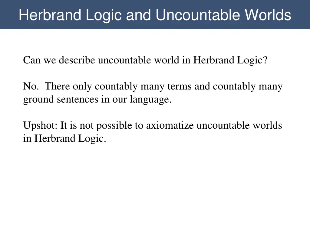 herbrand logic and uncountable worlds