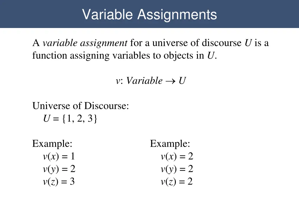 variable assignments