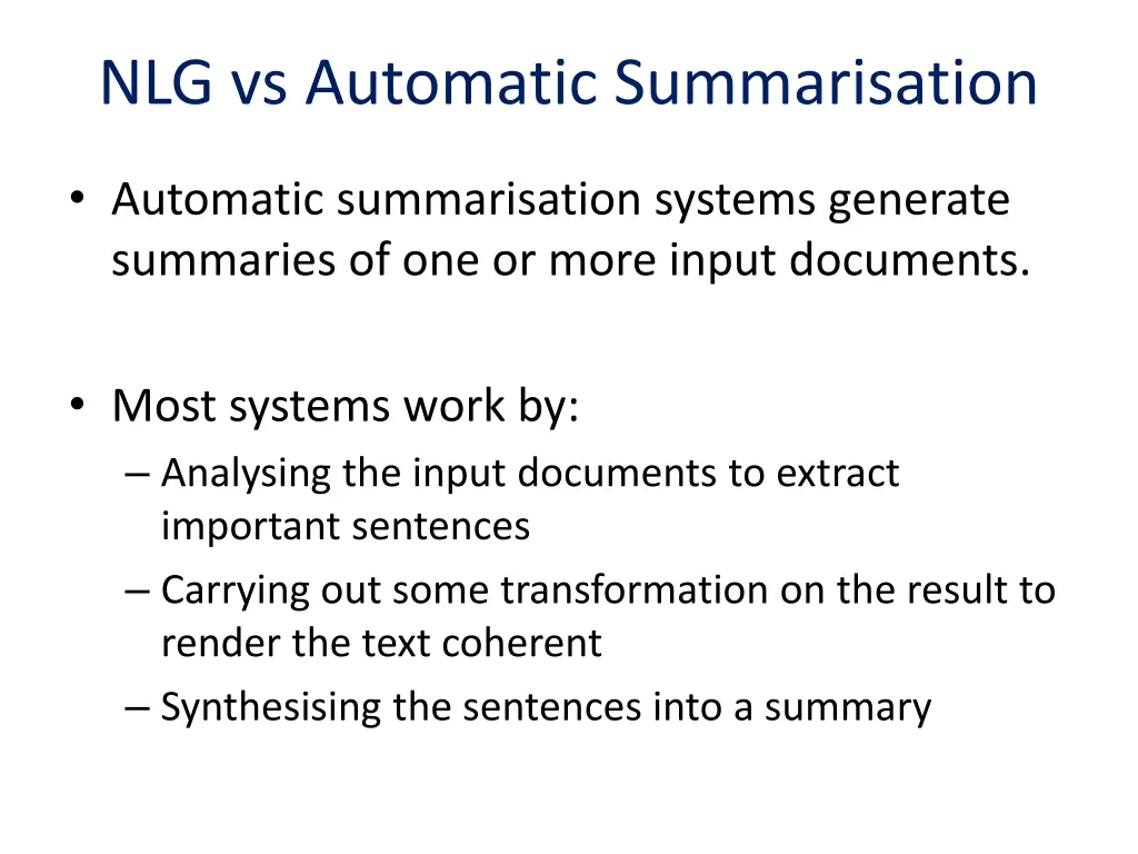 nlg vs automatic summarisation